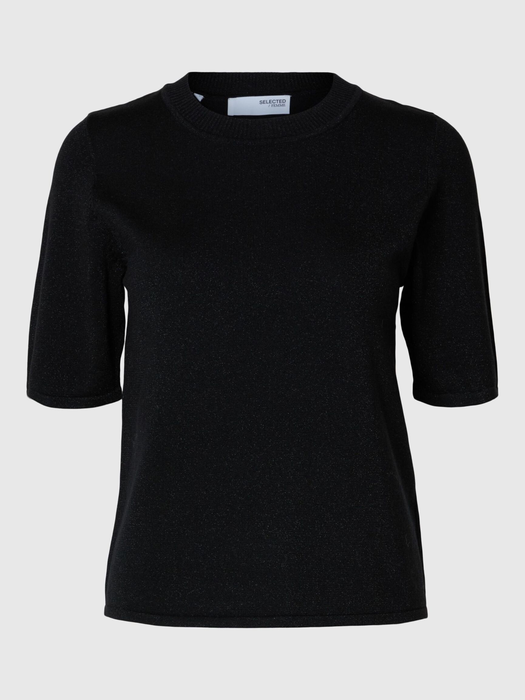 GLITTER KNITTED TOP, Black, highres