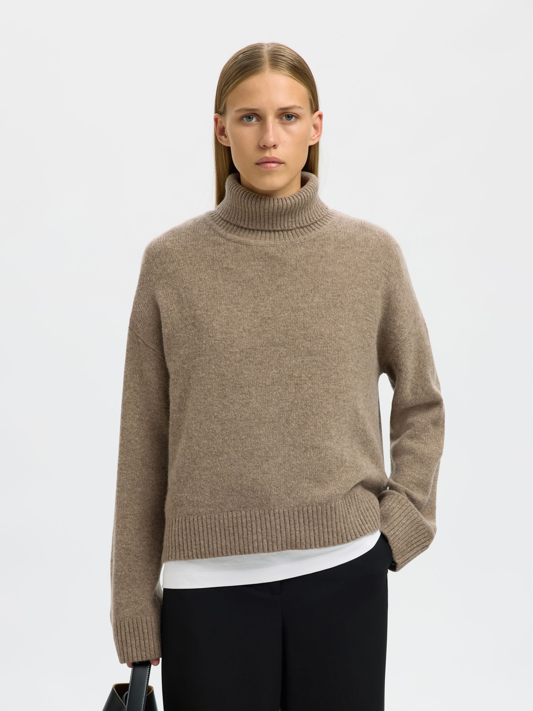 WOOL BLEND ROLL NECK JUMPER, Desert Taupe, highres