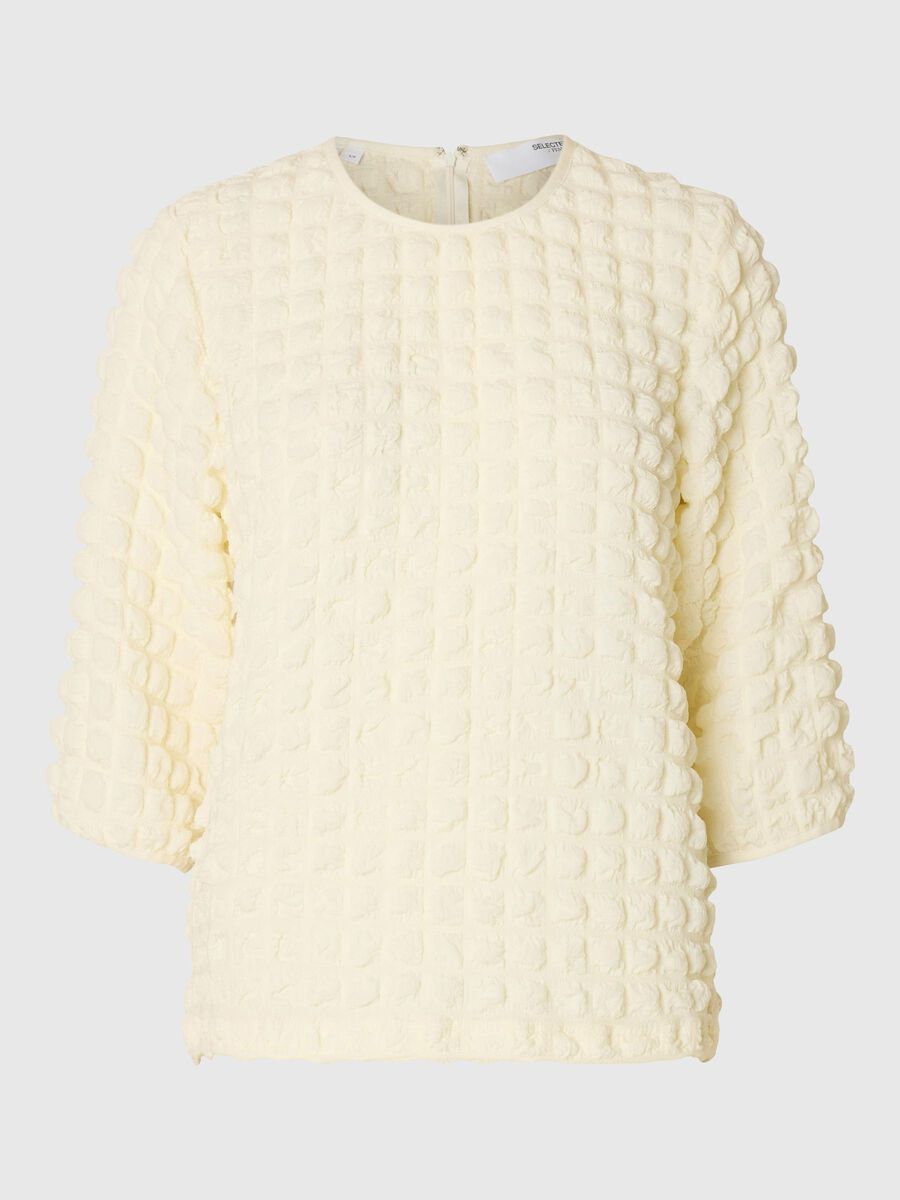 Selected TEXTURED 3/4 SLEEVED TOP, Snow White, highres - 16096981_SnowWhite_001.jpg