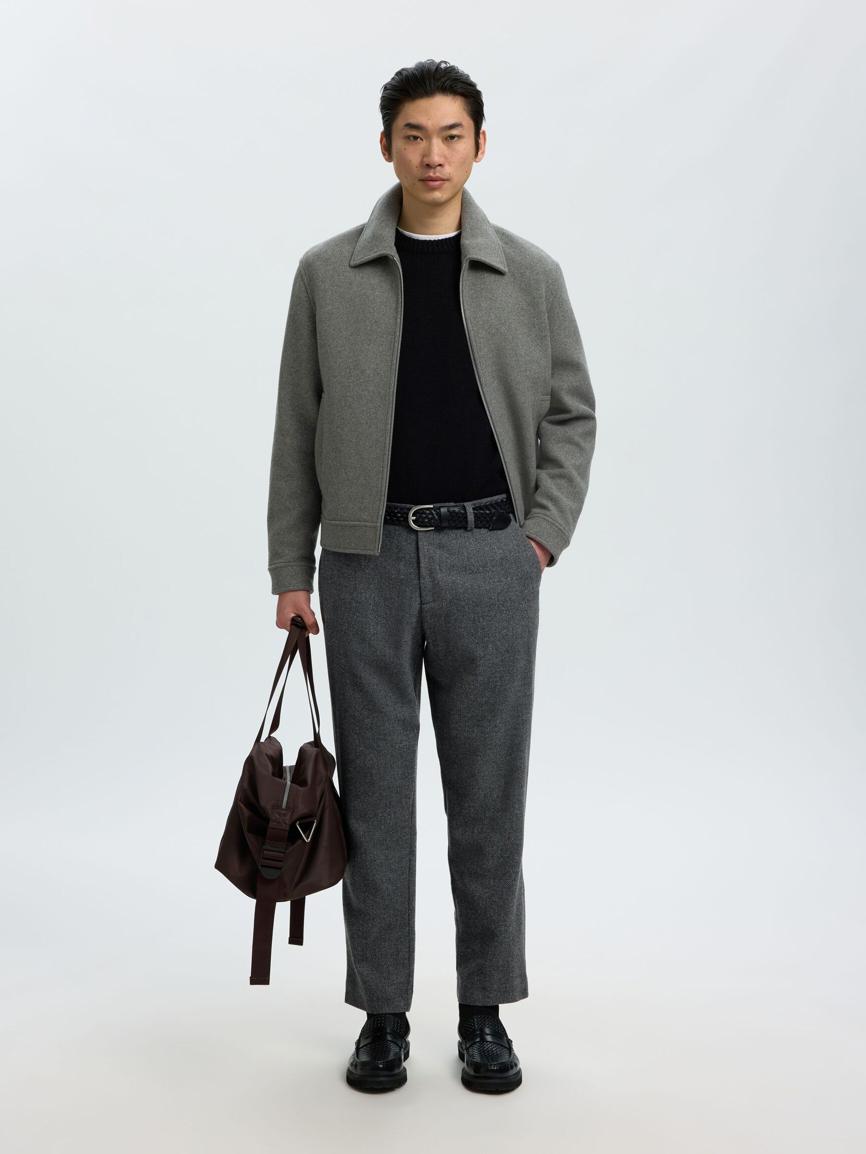 LAINE MÉLANGÉE PANTALON À COUPE EFFILÉE, Dark Grey, highres