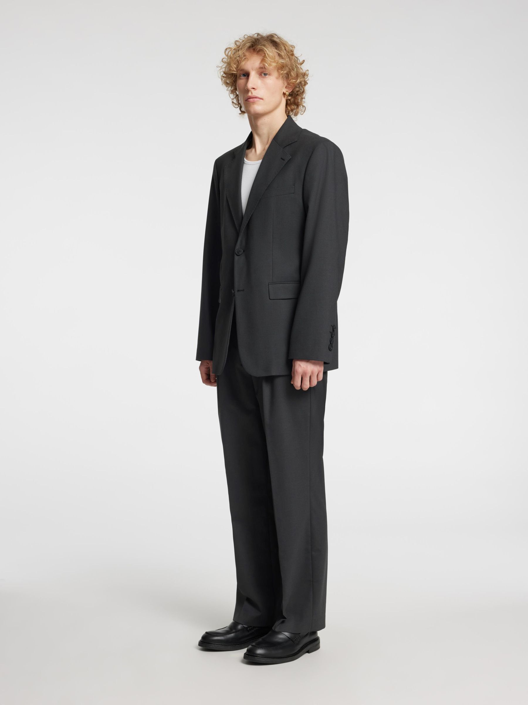 RELAXED FIT WOOL BLAZER, Black, highres