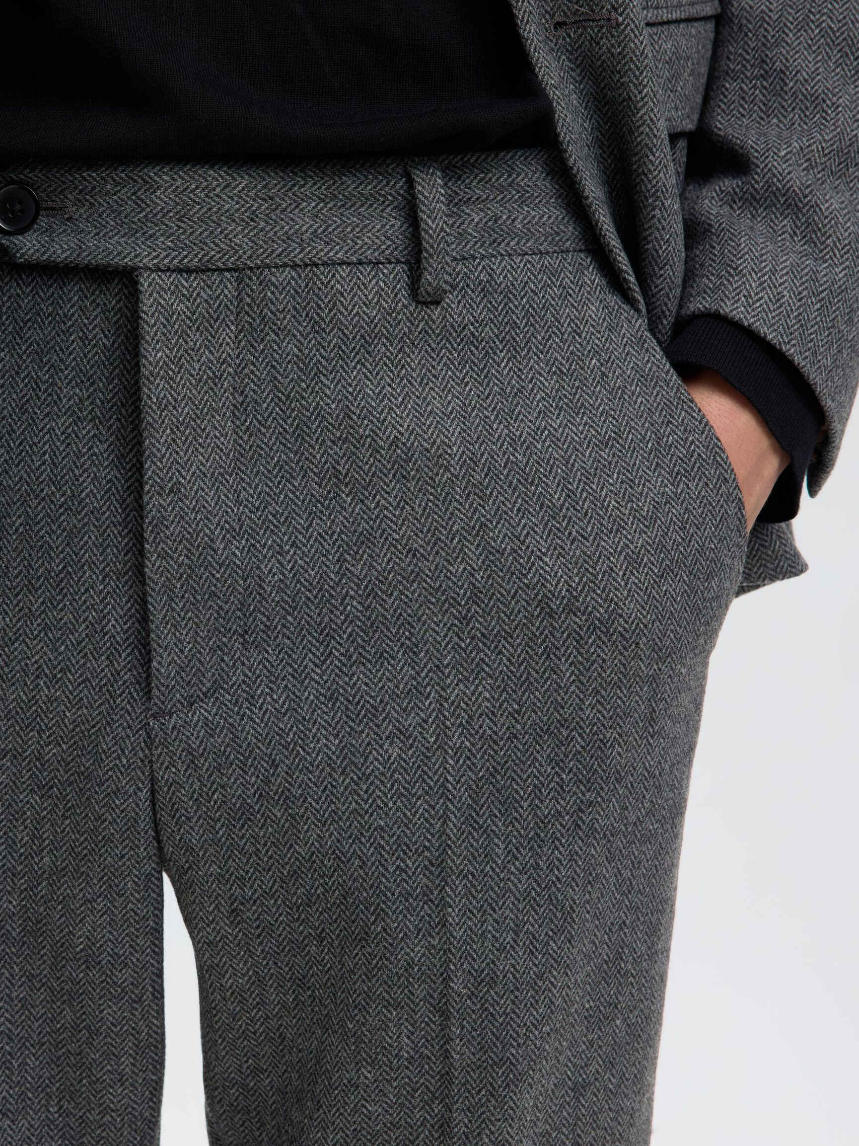 CHECKED WOOL BLEND TROUSERS, Dark Grey Melange, highres