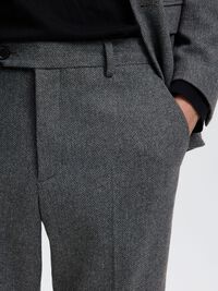 CHECKED WOOL BLEND TROUSERS, Dark Grey Melange, highres