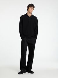 LONG SLEEVED POLO SHIRT, Black, highres