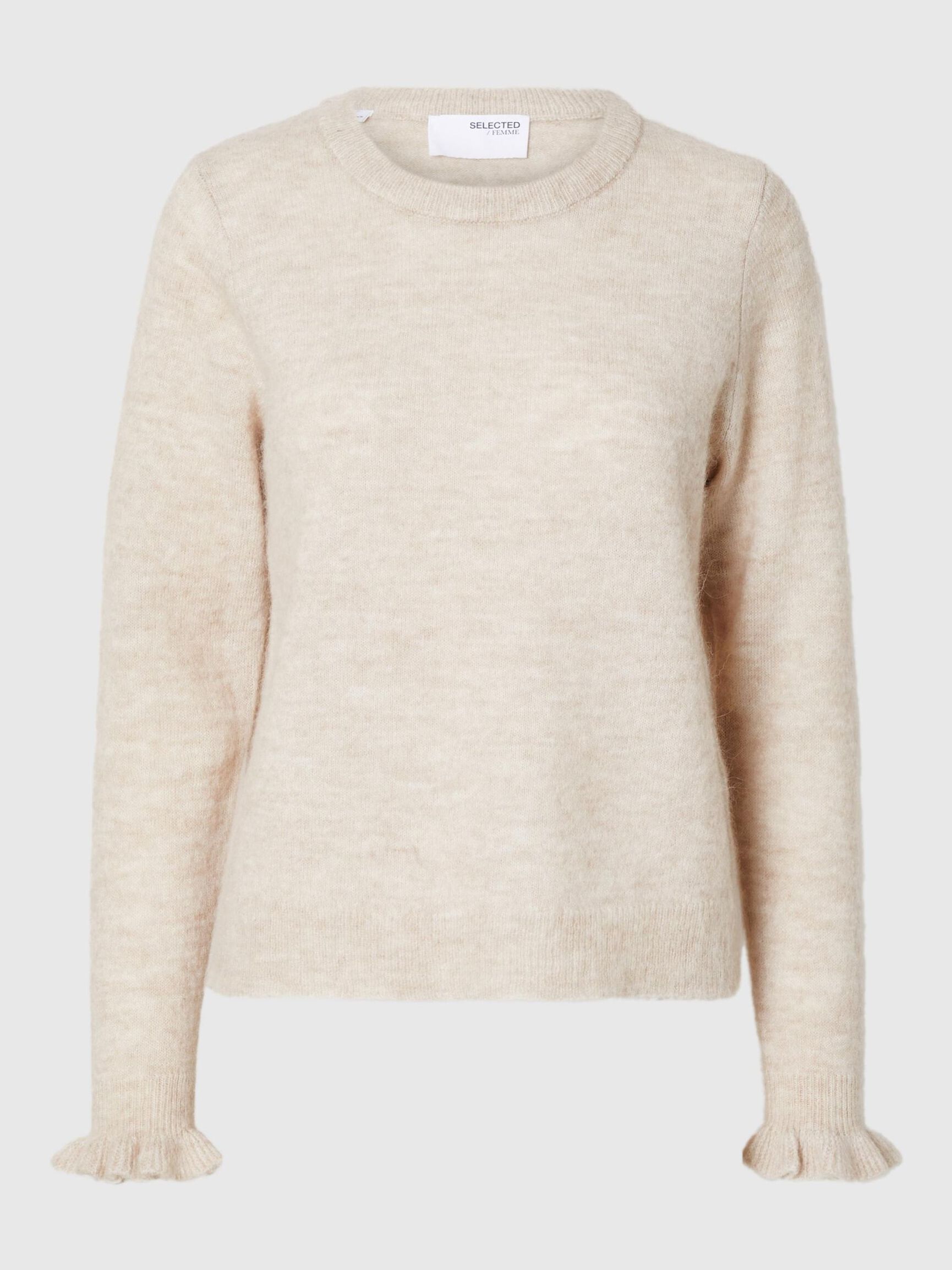 WOLLGEMISCH RÜSCHENÄRMEL PULLOVER, Birch, highres