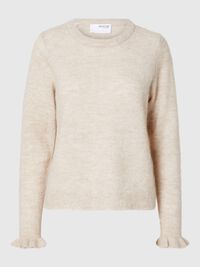 WOLLGEMISCH RÜSCHENÄRMEL PULLOVER, Birch, highres