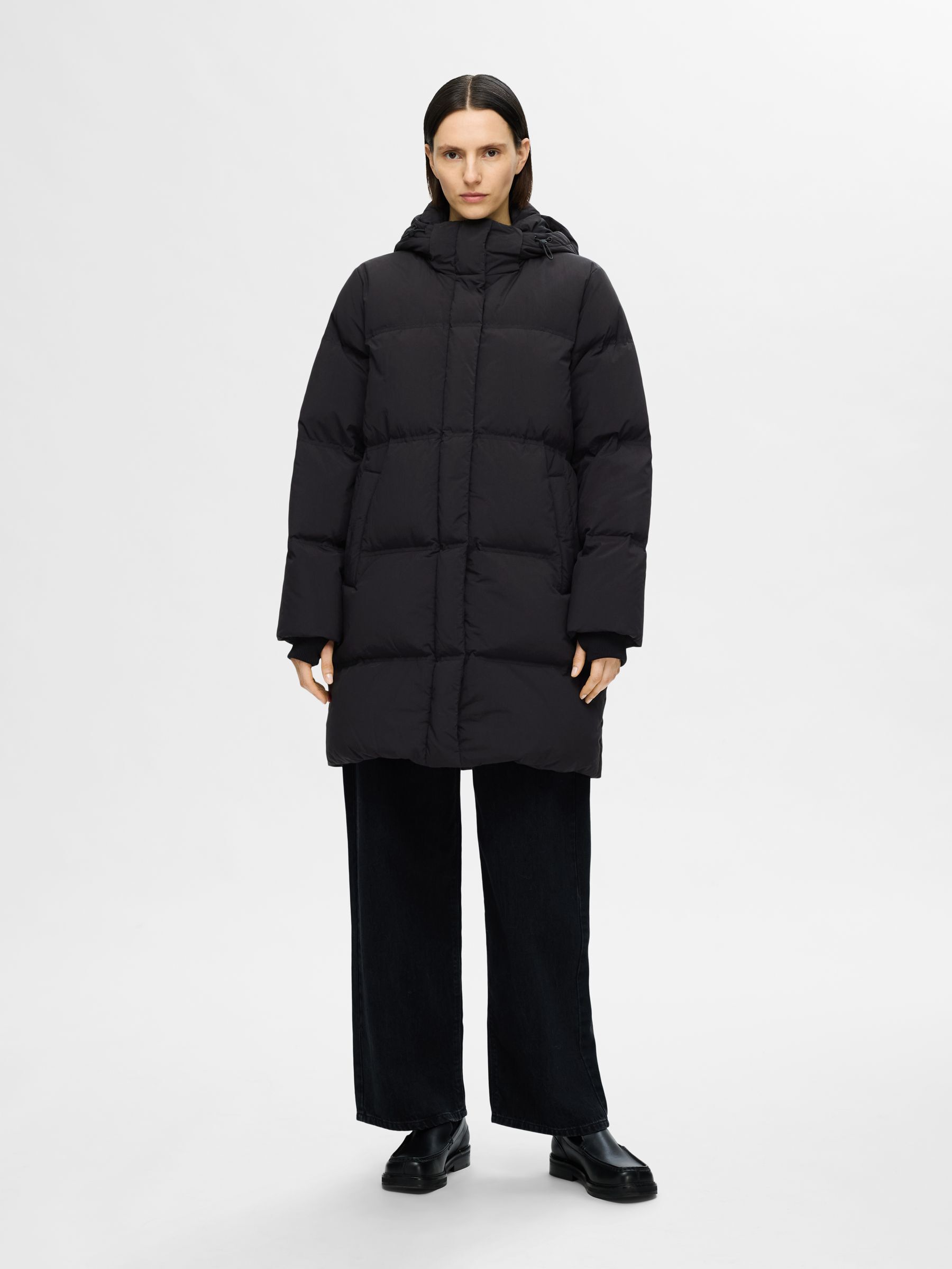 LONG PUFFER COAT, Black, highres