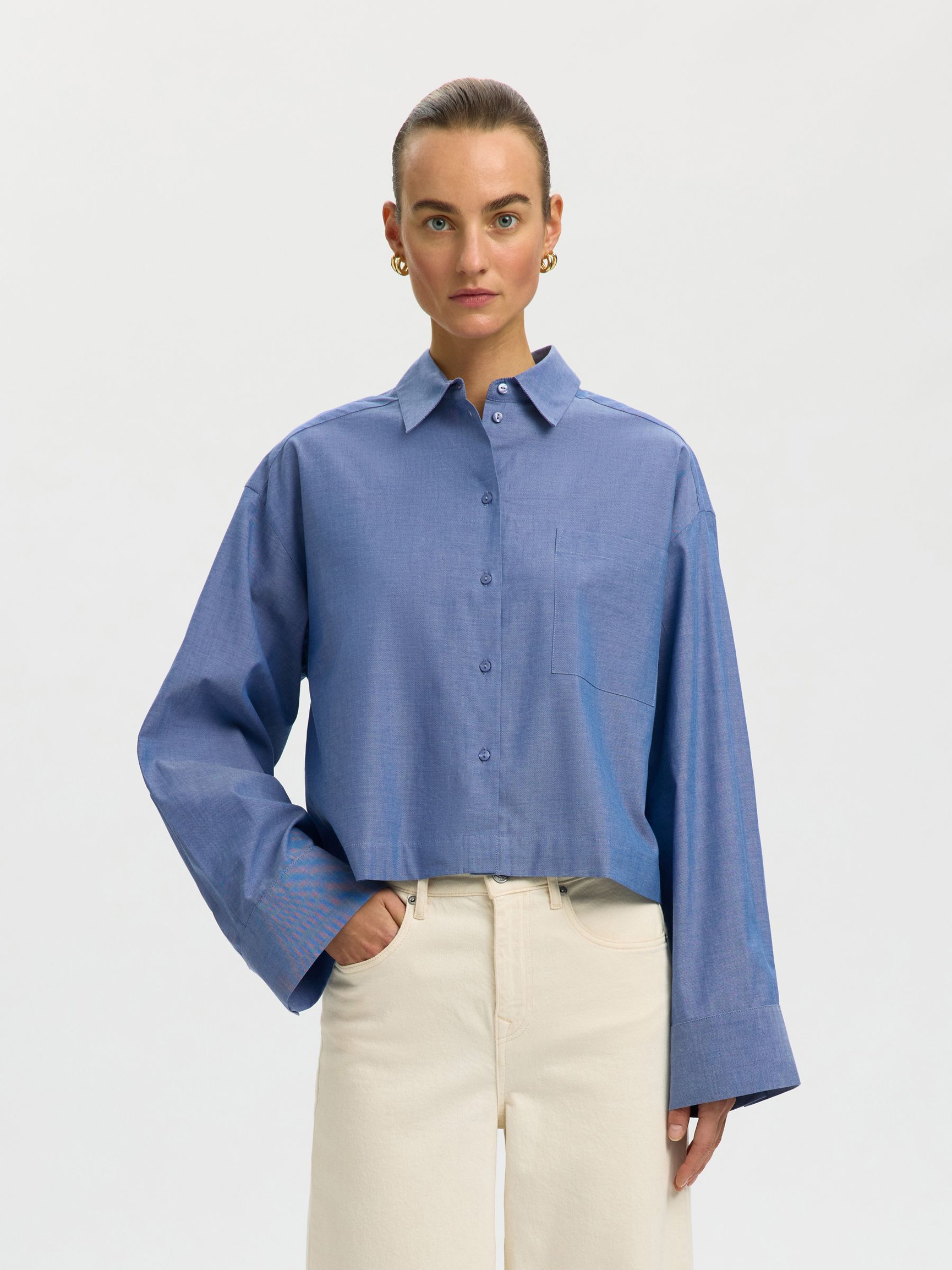KATOENEN CROPPED BLOUSE, Dark Blue, highres