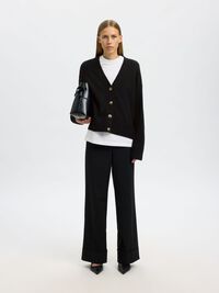 WOOL BLEND KNITTED CARDIGAN, Black, highres