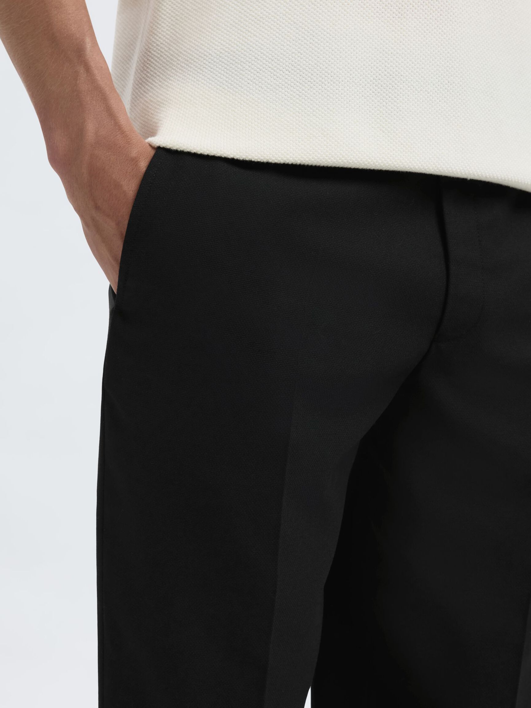 REGULAR FIT WOOL BLEND TROUSERS, Black, highres