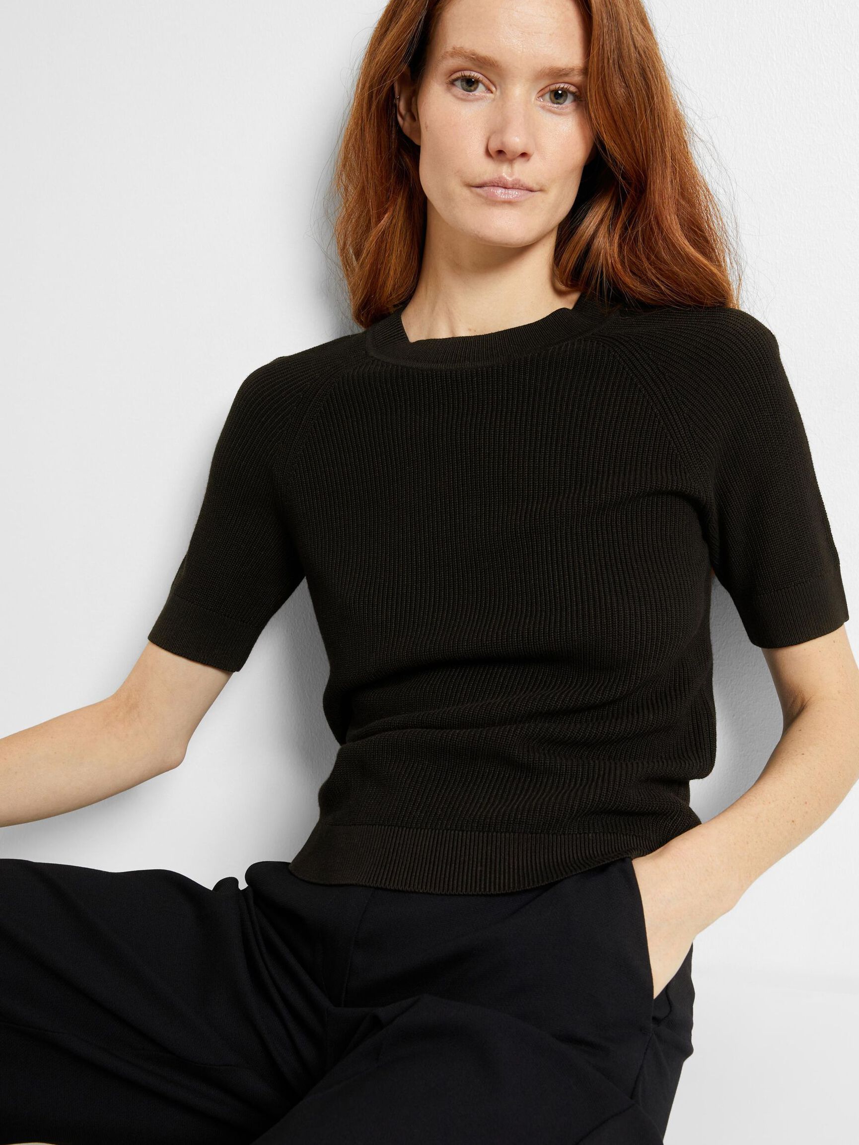 VISCOSE BLEND KNITTED TOP, Black, highres