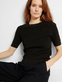 VISCOSE BLEND KNITTED TOP, Black, highres