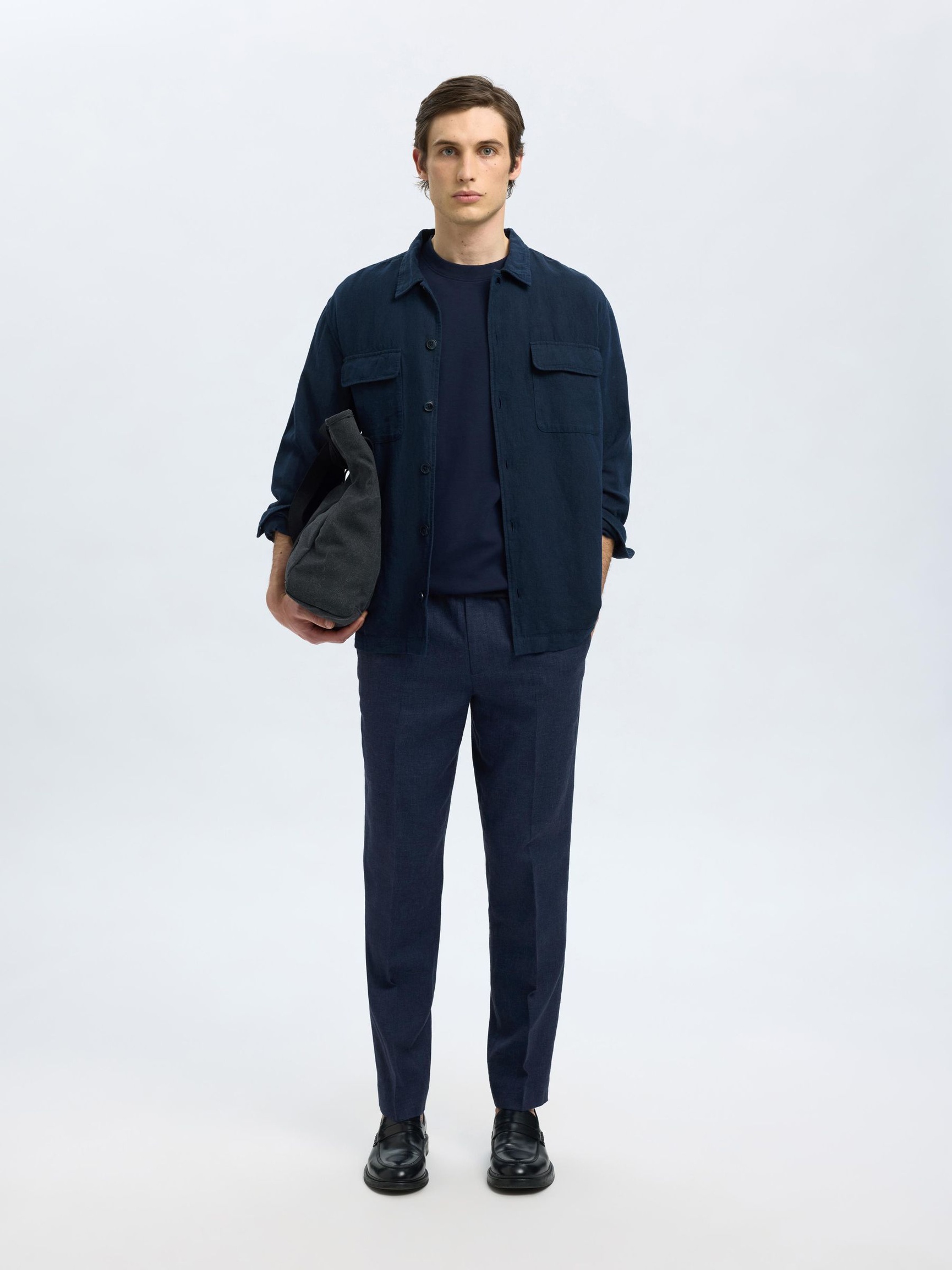 LINEN BLEND SUIT TROUSERS, Dark Navy, highres