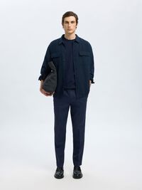 MEZCLA DE LINO PANTALONES DE TRAJE, Dark Navy, highres