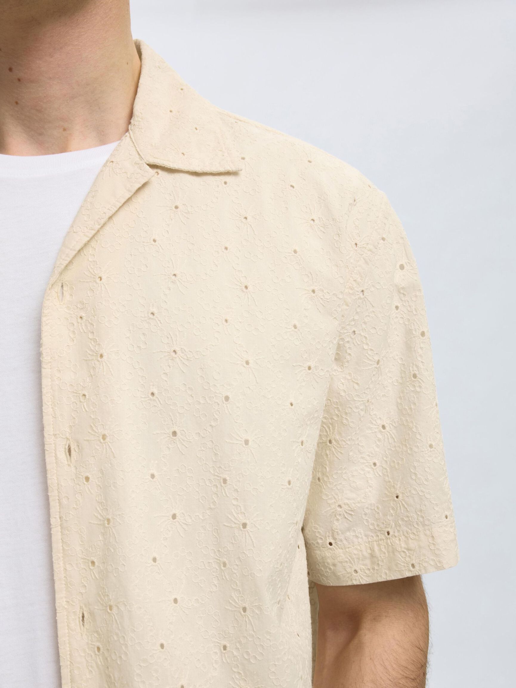 BRODERIE ANGLAISE CHEMISE À MANCHES COURTES, Egret, highres