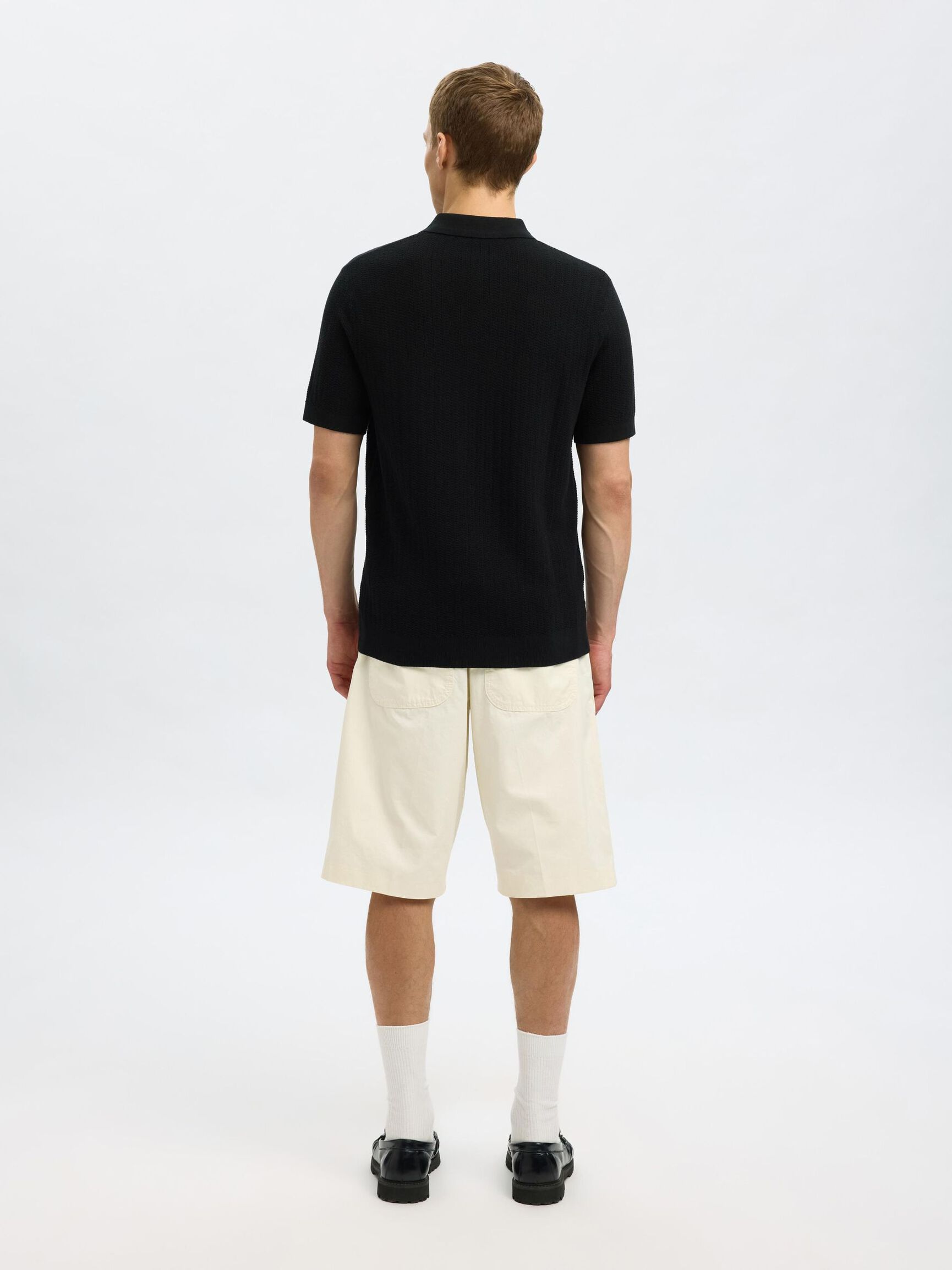 ZIP UP POLO SHIRT, Black, highres