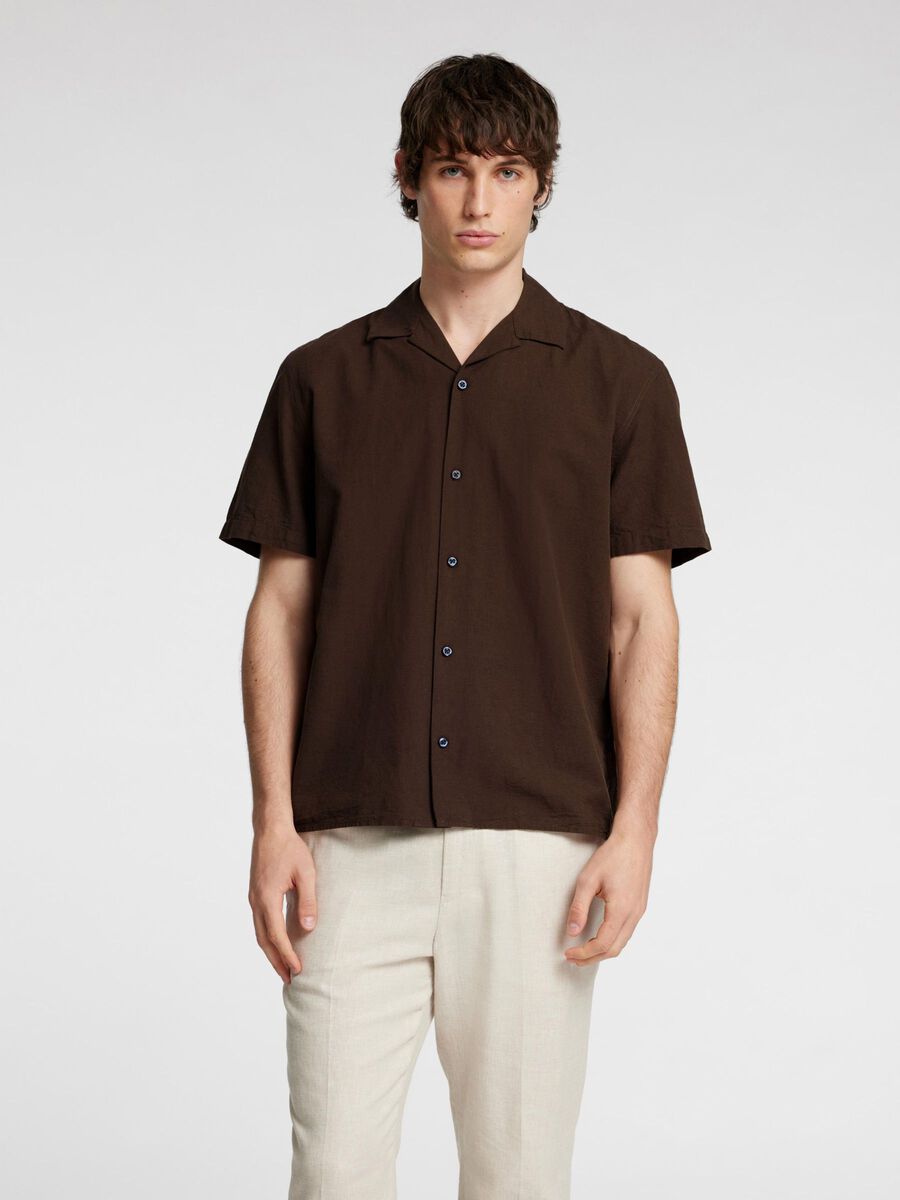 Selected LINEN BLEND SHORT SLEEVED SHIRT, Coffee Bean, highres - 16092978_CoffeeBean_003.jpg
