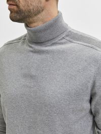 LONG-SLEEVED ROLL NECK PULLOVER, Medium Grey Melange, highres