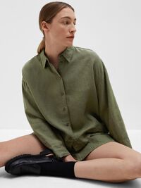 LINEN SHIRT, Olivine, highres