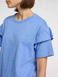 COTTON RUFFLE  T-SHIRT, Cornflower Blue, highres