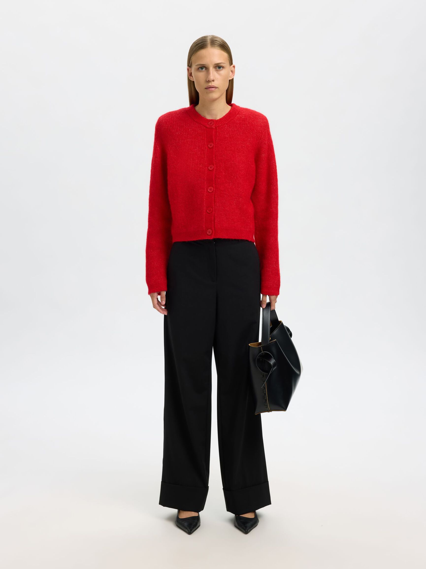 WOOL BLEND CARDIGAN, Equestrian Red, highres