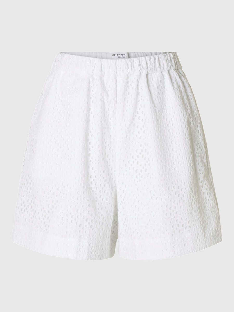 Selected BRODERIE ANGLAISE HIGH WAISTED SHORTS, Bright White, highres - 16097773_BrightWhite_001.jpg