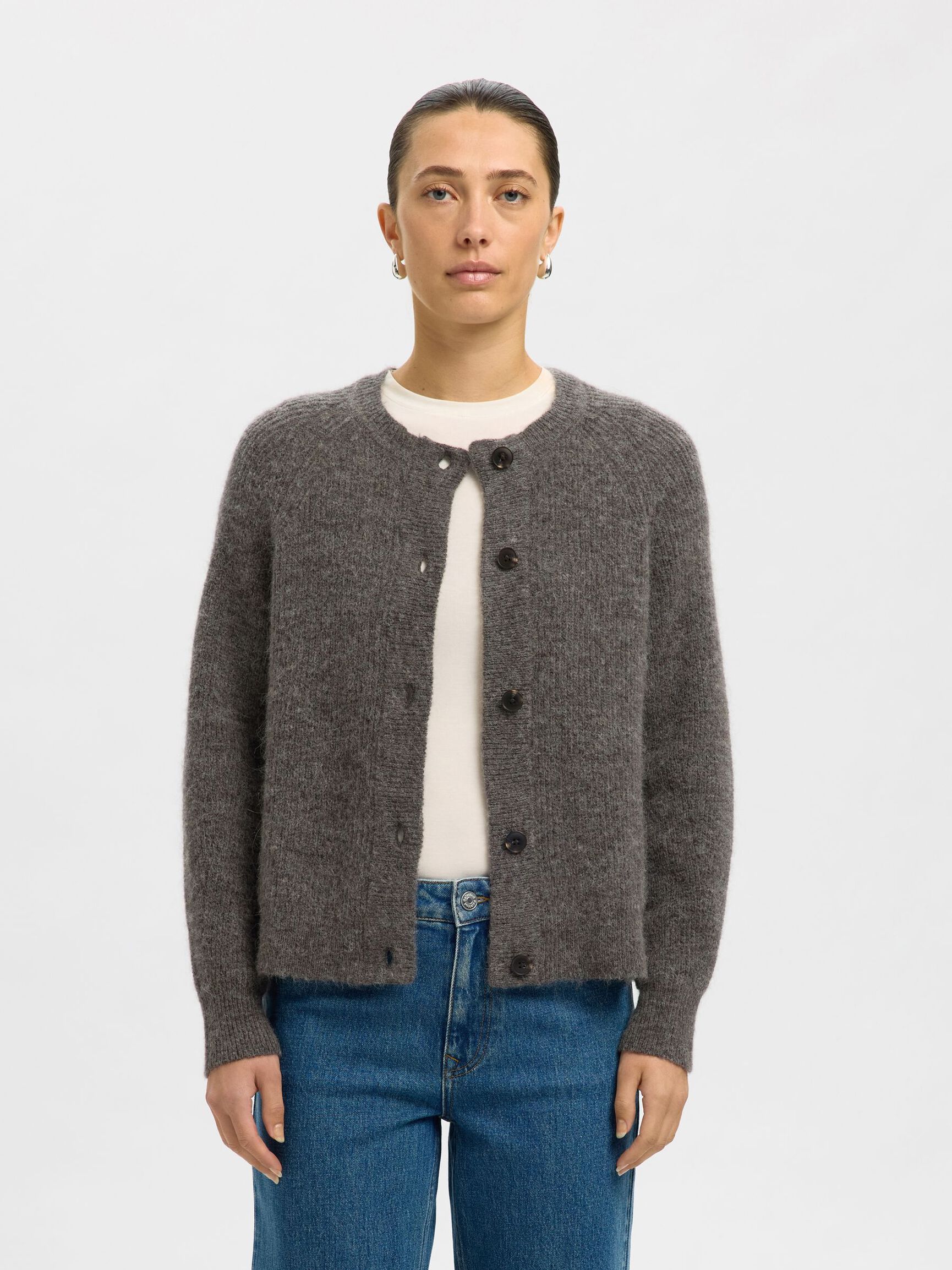 WOOL BLEND CARDIGAN, Medium Grey Melange, highres