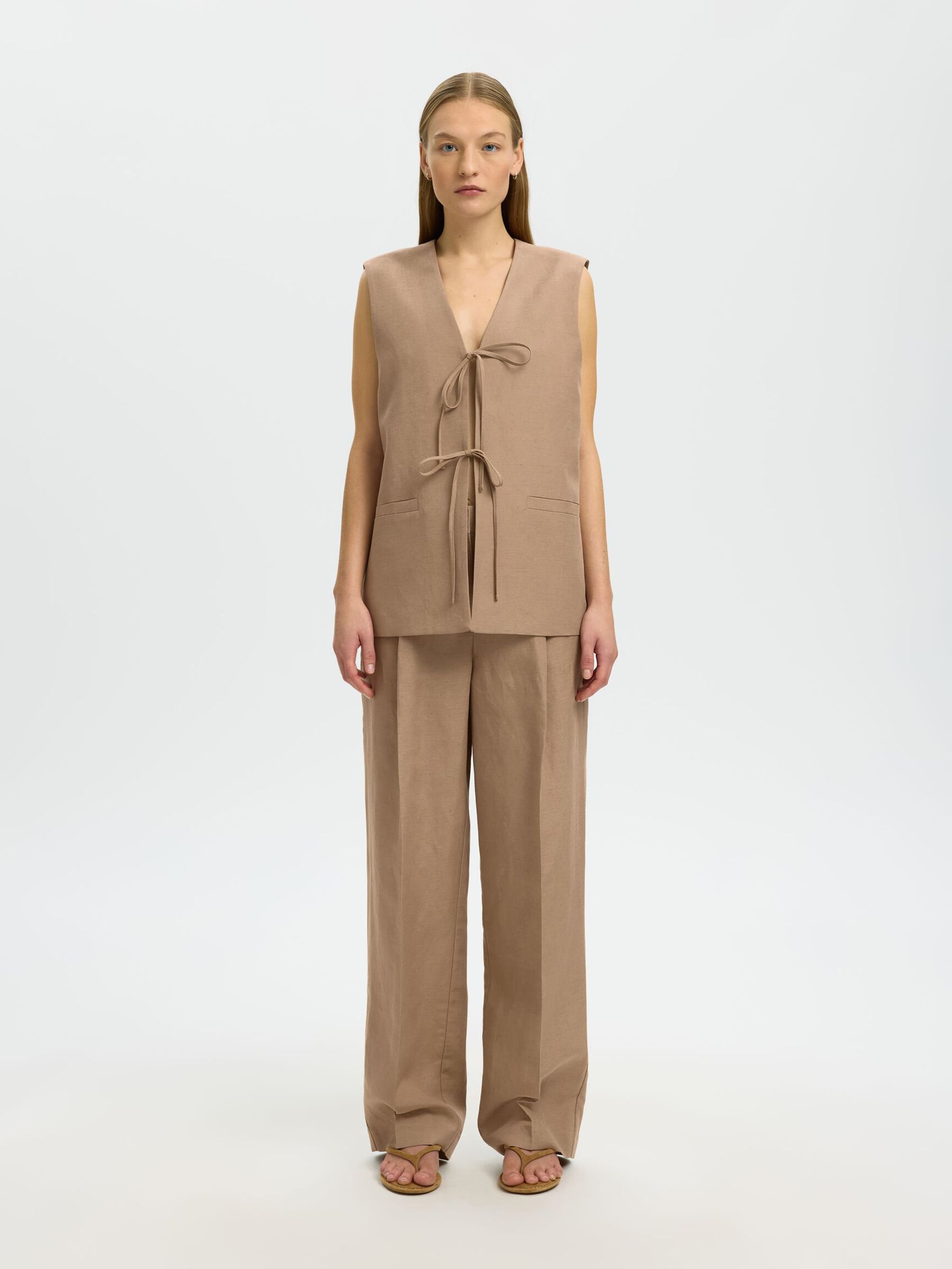 LINEN BLEND VEST, White Pepper, highres