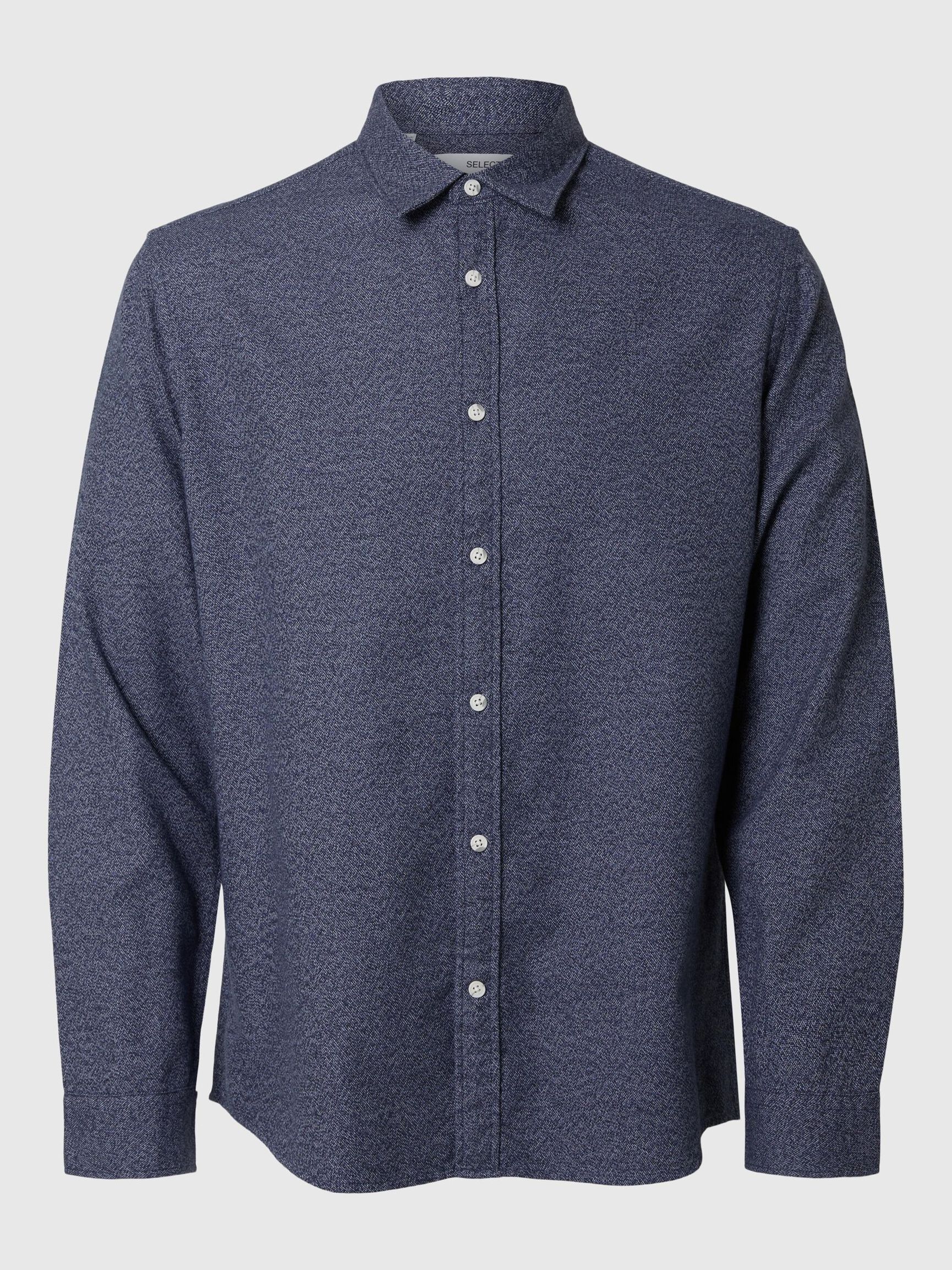LONG SLEEVED FLANNEL SHIRT, Medium Blue Denim, highres