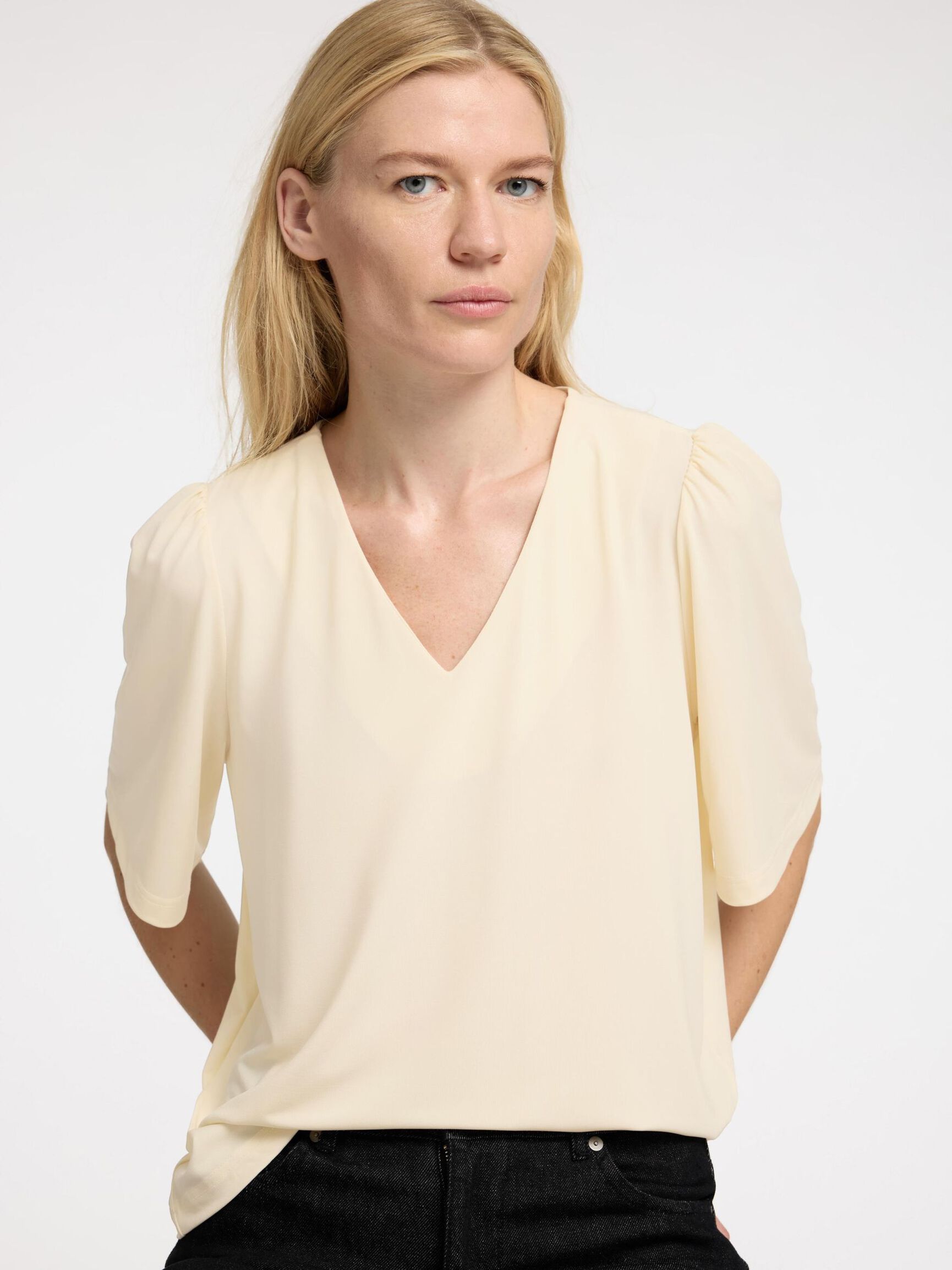 LOOSE FIT TOP MED V-HALS, Birch, highres