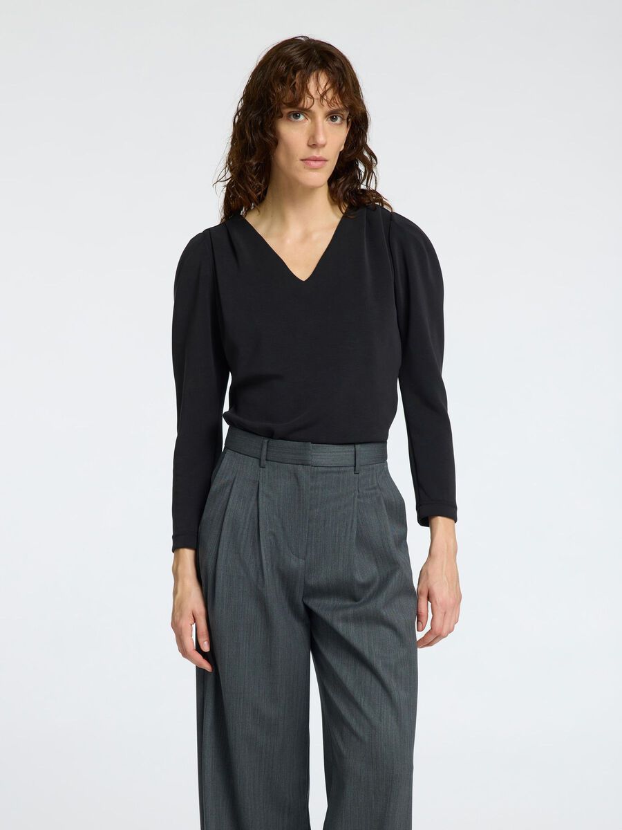 Selected GEDRAPEERD TOP MET V-HALS, Black, highres - 16096011_Black_003.jpg