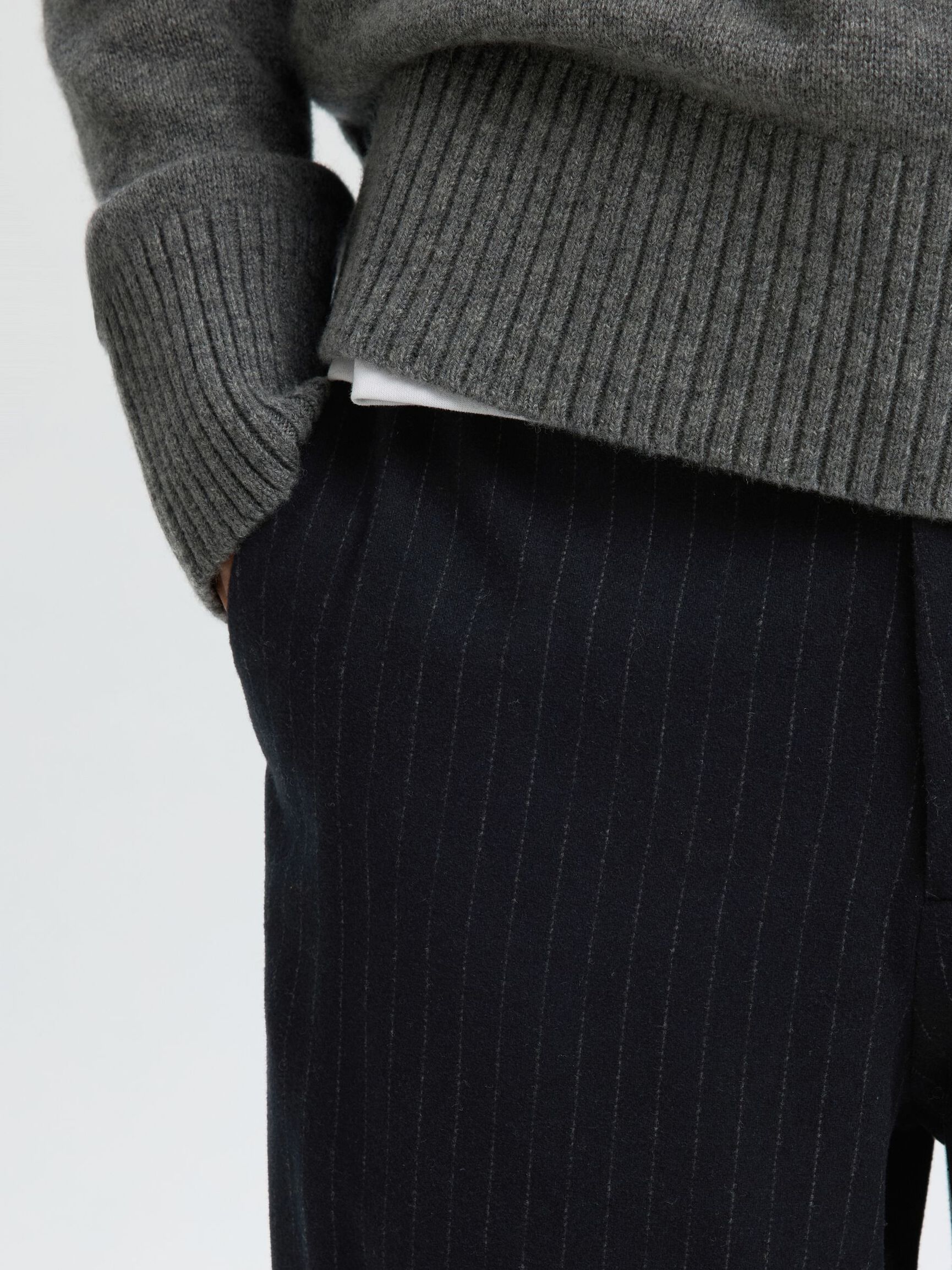 WOOL BLEND TAPERED TROUSERS, Dark Navy, highres