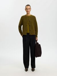 WOOL BLEND CARDIGAN, Fir Green, highres