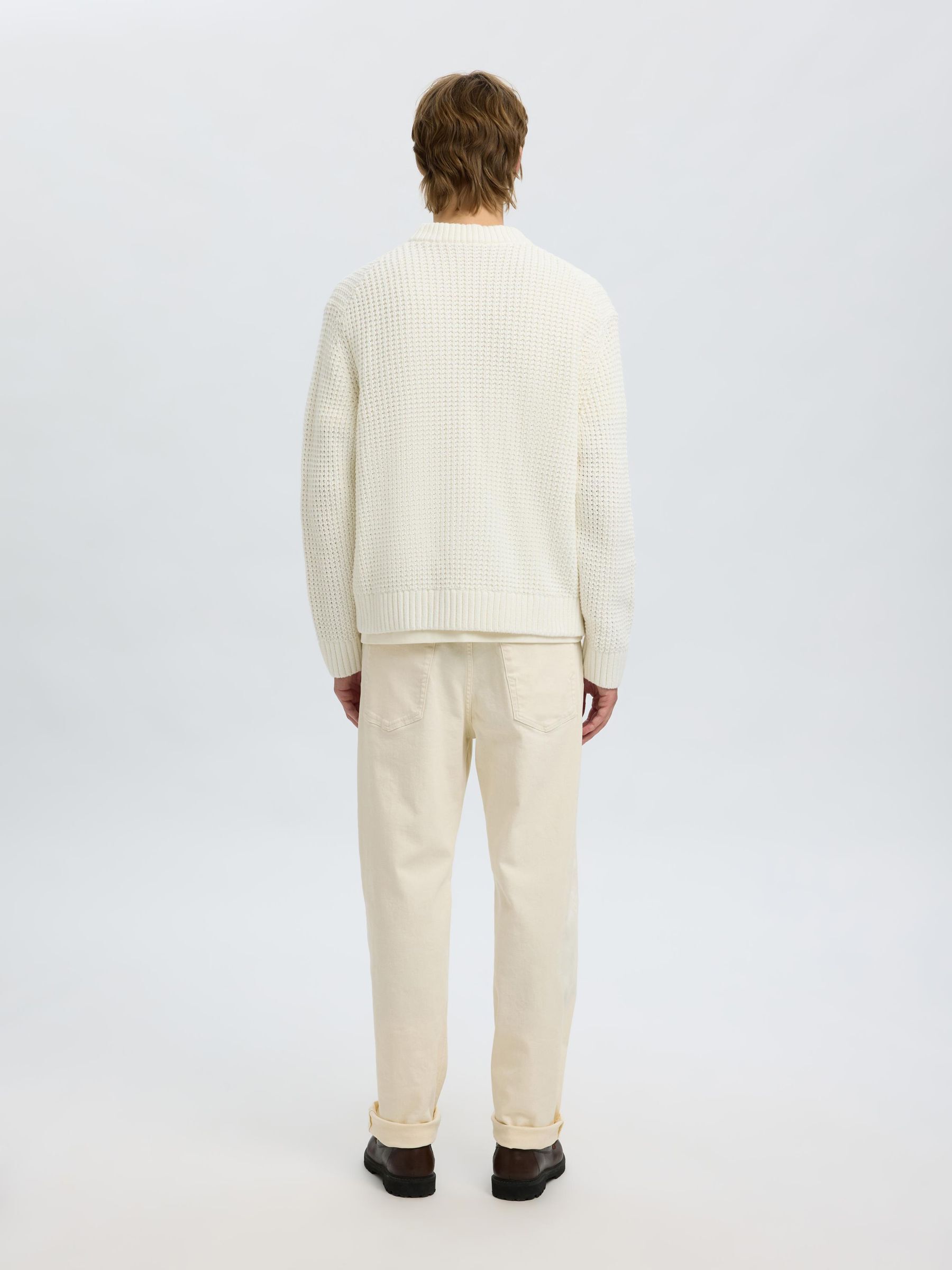 RELAXED FIT COTTON CARDIGAN, Egret, highres