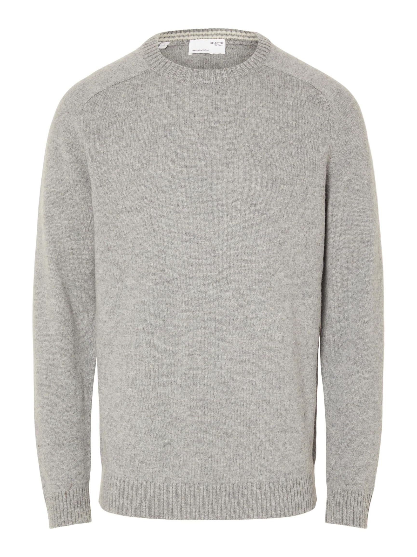 CREW NECK KNITTED JUMPER, Medium Grey Melange, highres