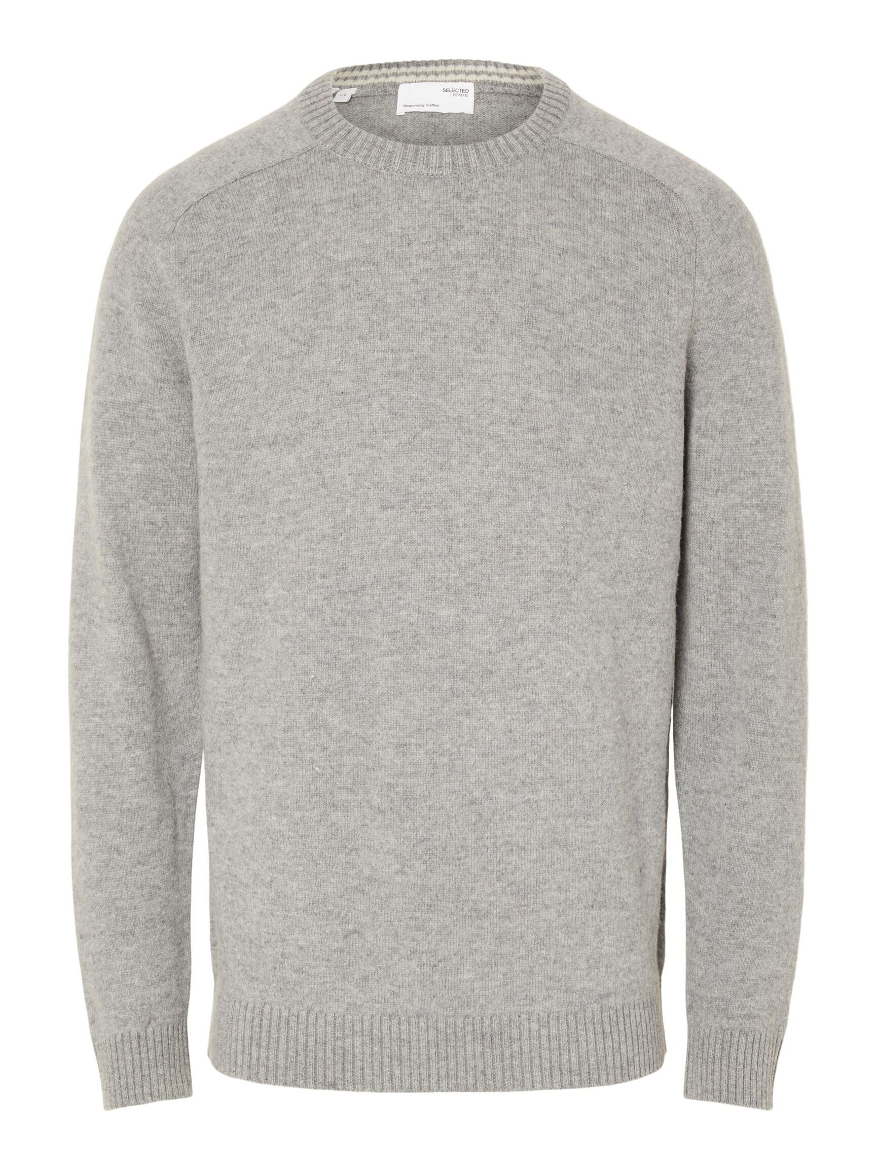 CREW NECK KNITTED JUMPER, Medium Grey Melange, highres