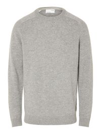 CREW NECK KNITTED JUMPER, Medium Grey Melange, highres