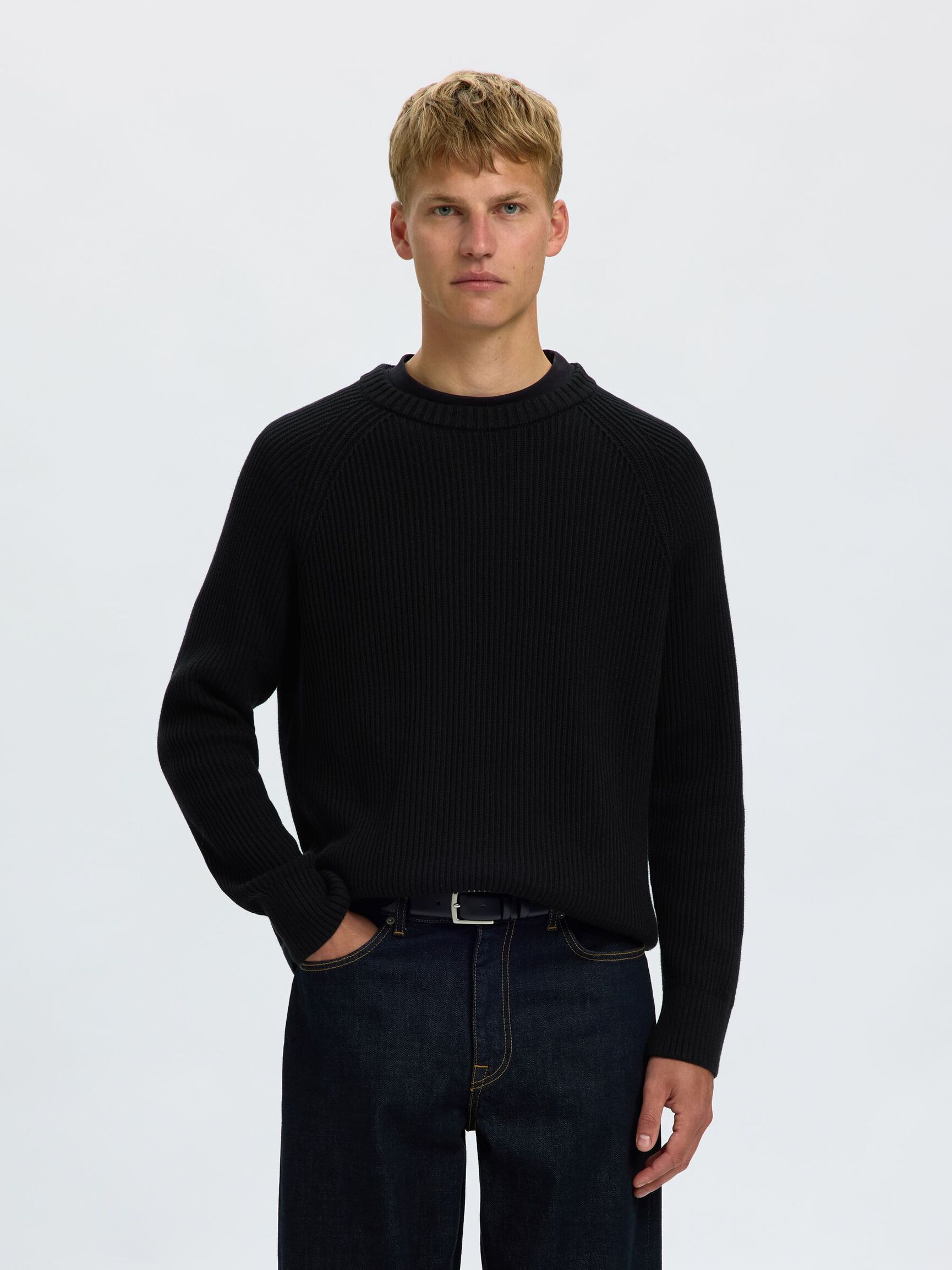 KATOENEN GEBREIDE TRUI, Black, highres