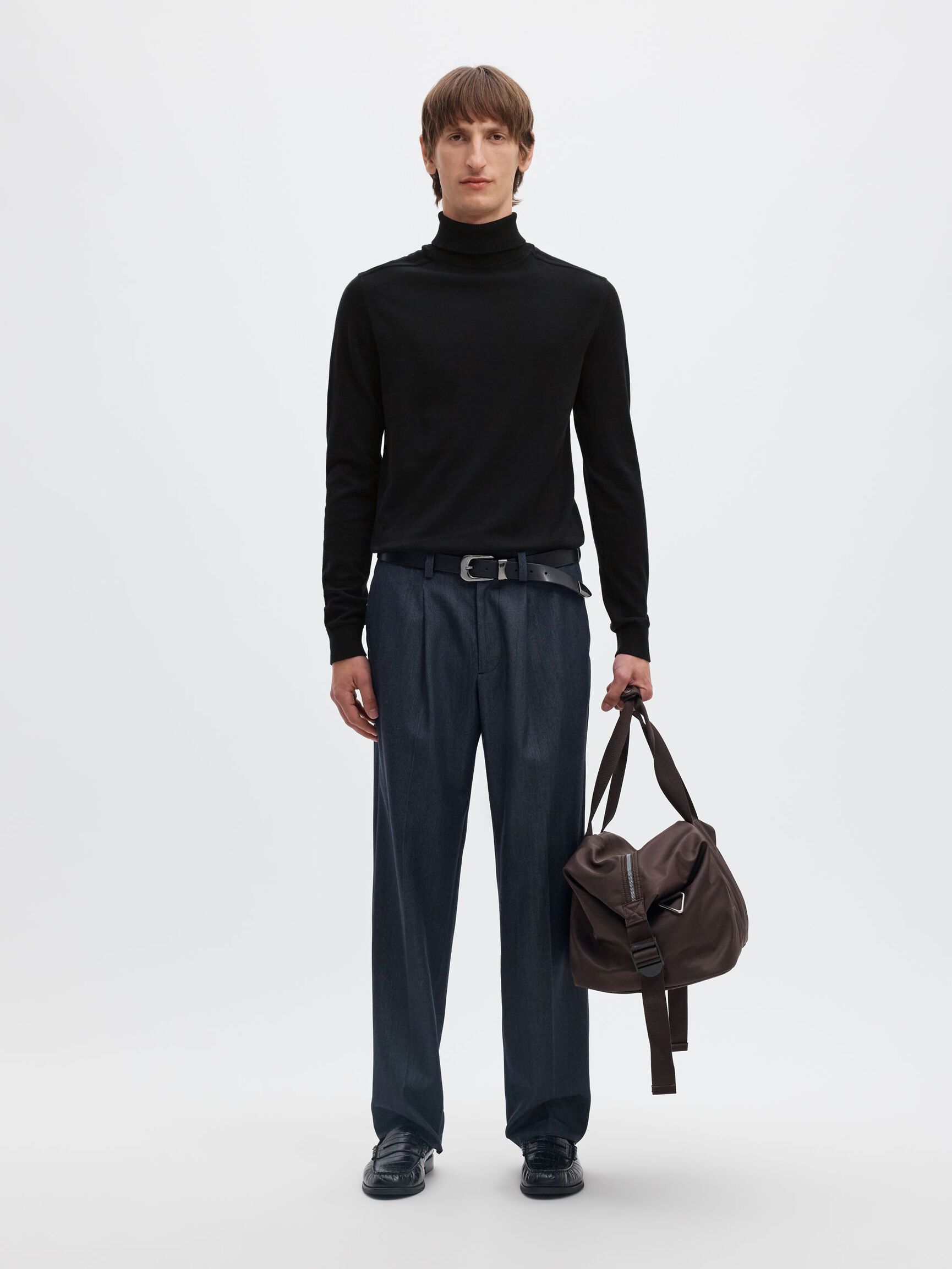LONG-SLEEVED ROLL NECK PULLOVER, Black, highres