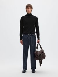 LONG-SLEEVED ROLL NECK PULLOVER, Black, highres