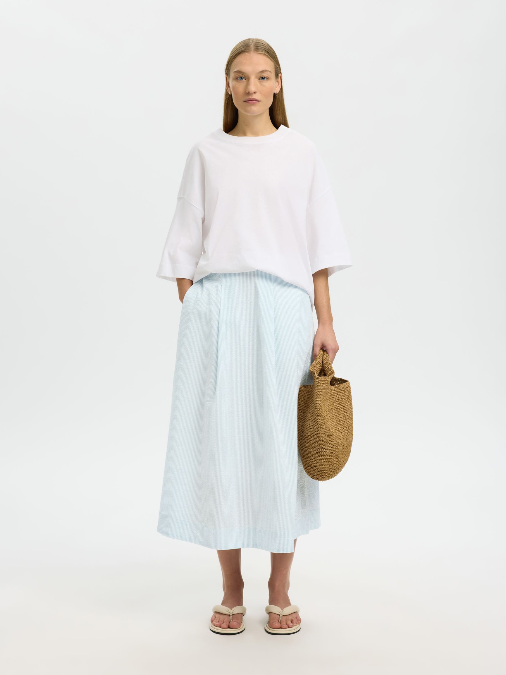 TEJIDO MIL RAYAS FALDA MIDI, Cashmere Blue, highres