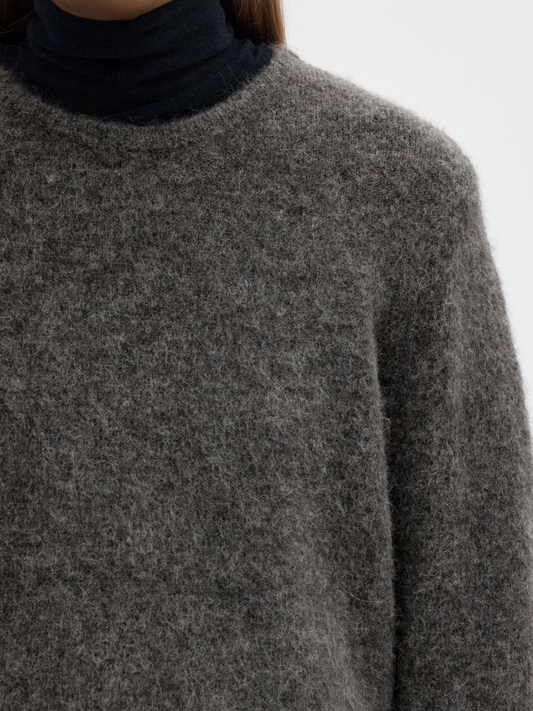 WOOL BLEND KNITTED JUMPER, Medium Grey Melange, highres