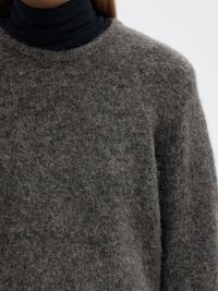 WOOL BLEND KNITTED JUMPER, Medium Grey Melange, highres