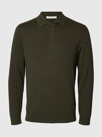 COTTON KNITTED POLO SHIRT, Forest Night, highres