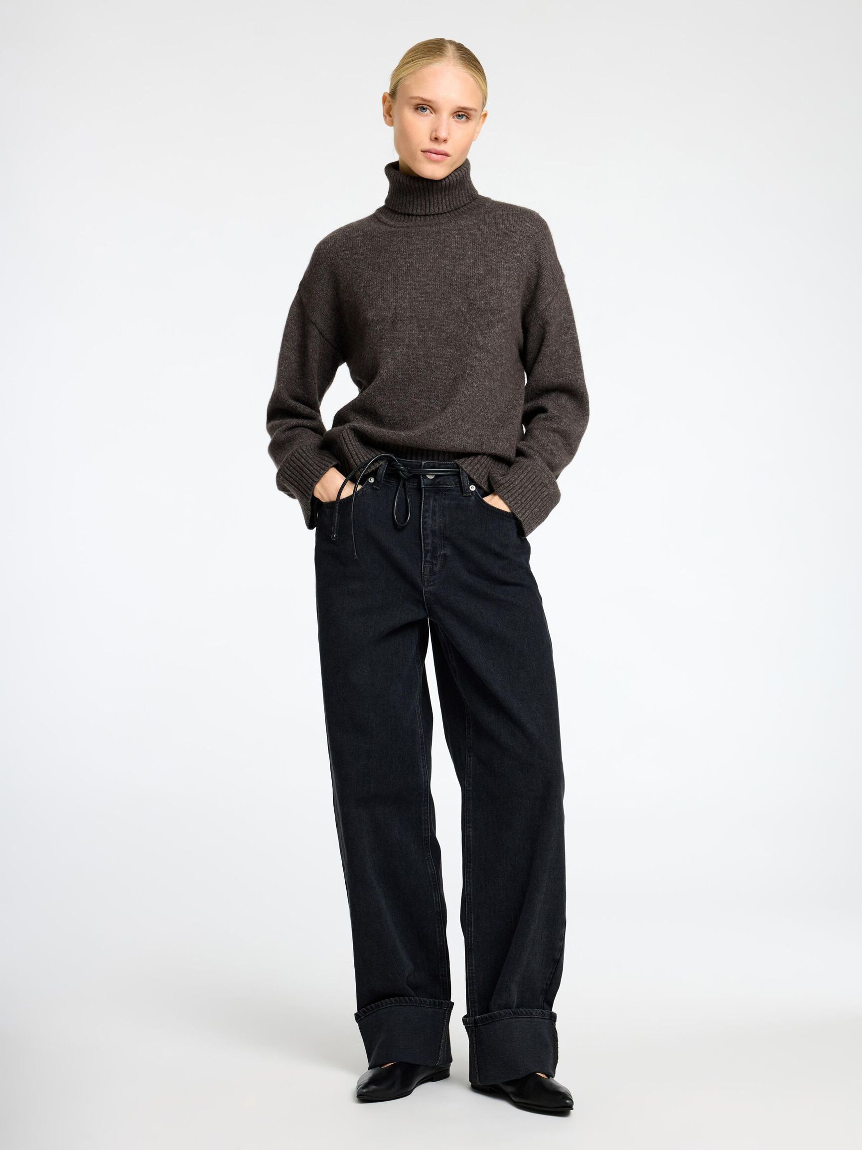 WOLLGEMISCH ROLLKRAGEN PULLOVER, After Dark, highres