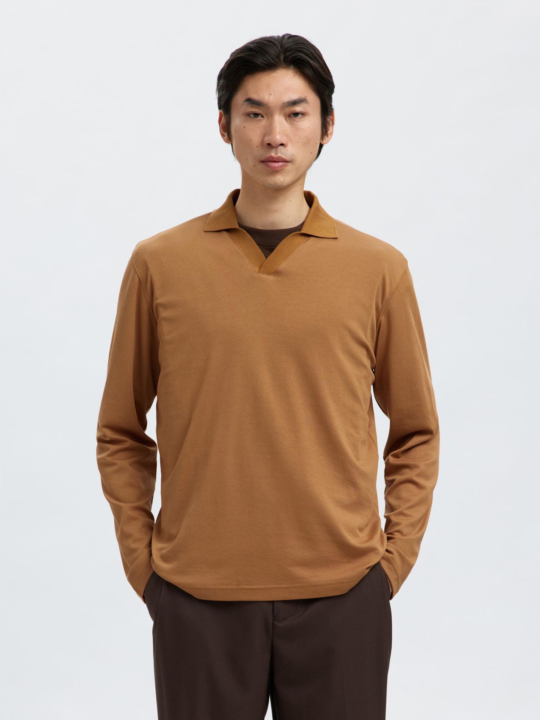 COTTON BLEND POLO SHIRT, Chipmunk, highres