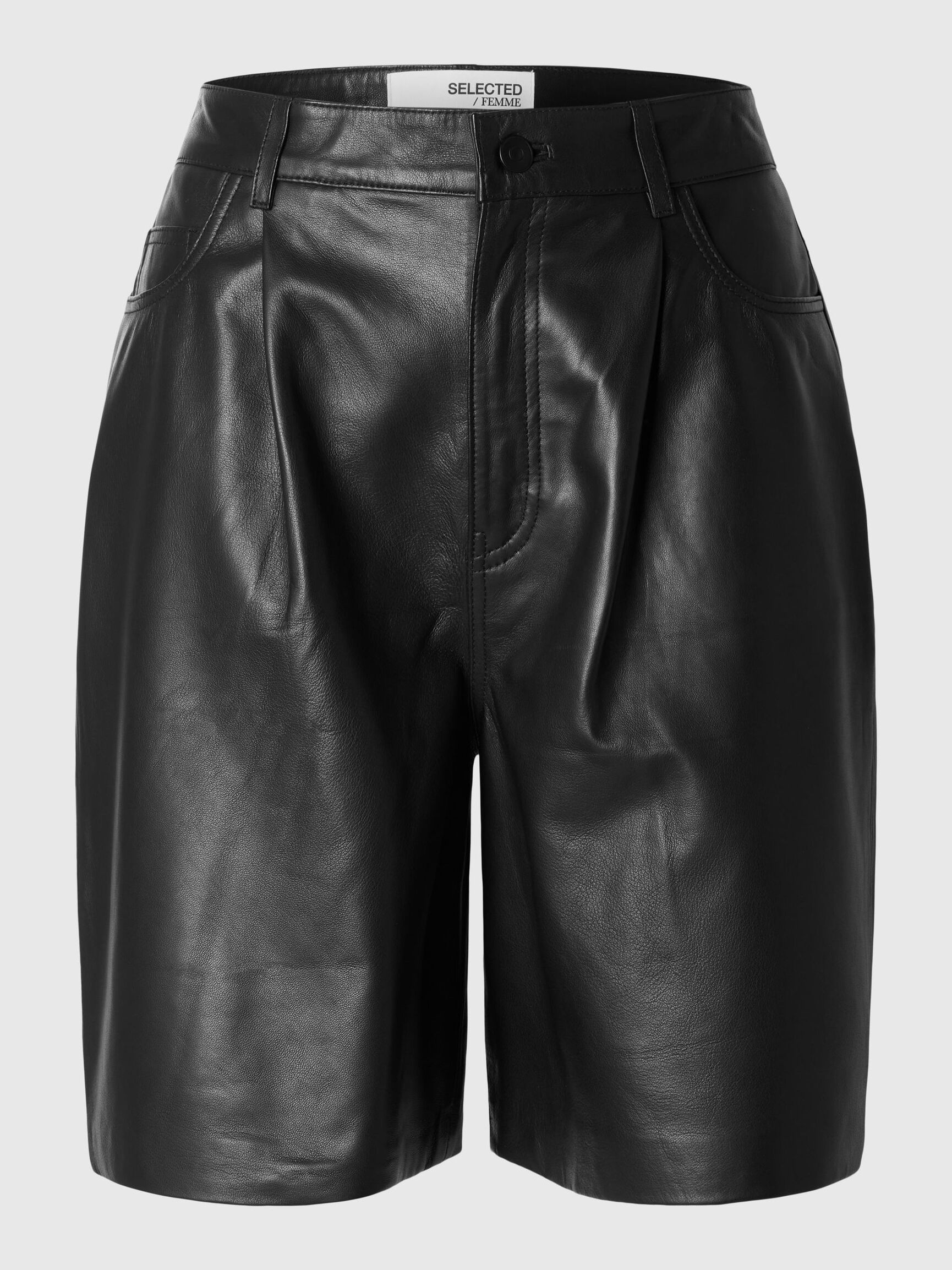 HIGH WAISTED LEATHER SHORTS, Black, highres