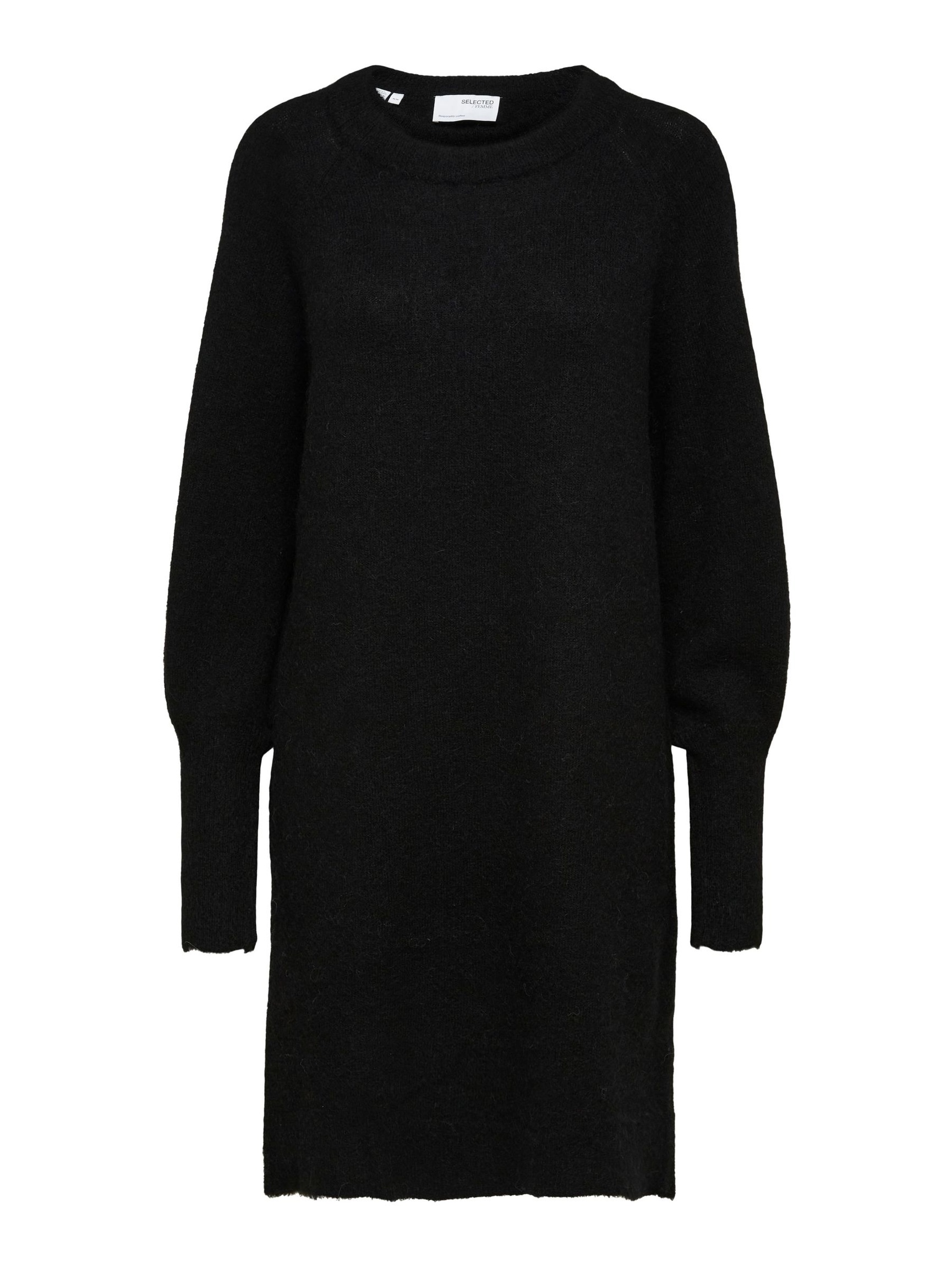 LONG SLEEVED KNITTED DRESS, Black, highres