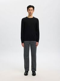 100% MERINO WOOL CREWNECK JUMPER, Black, highres