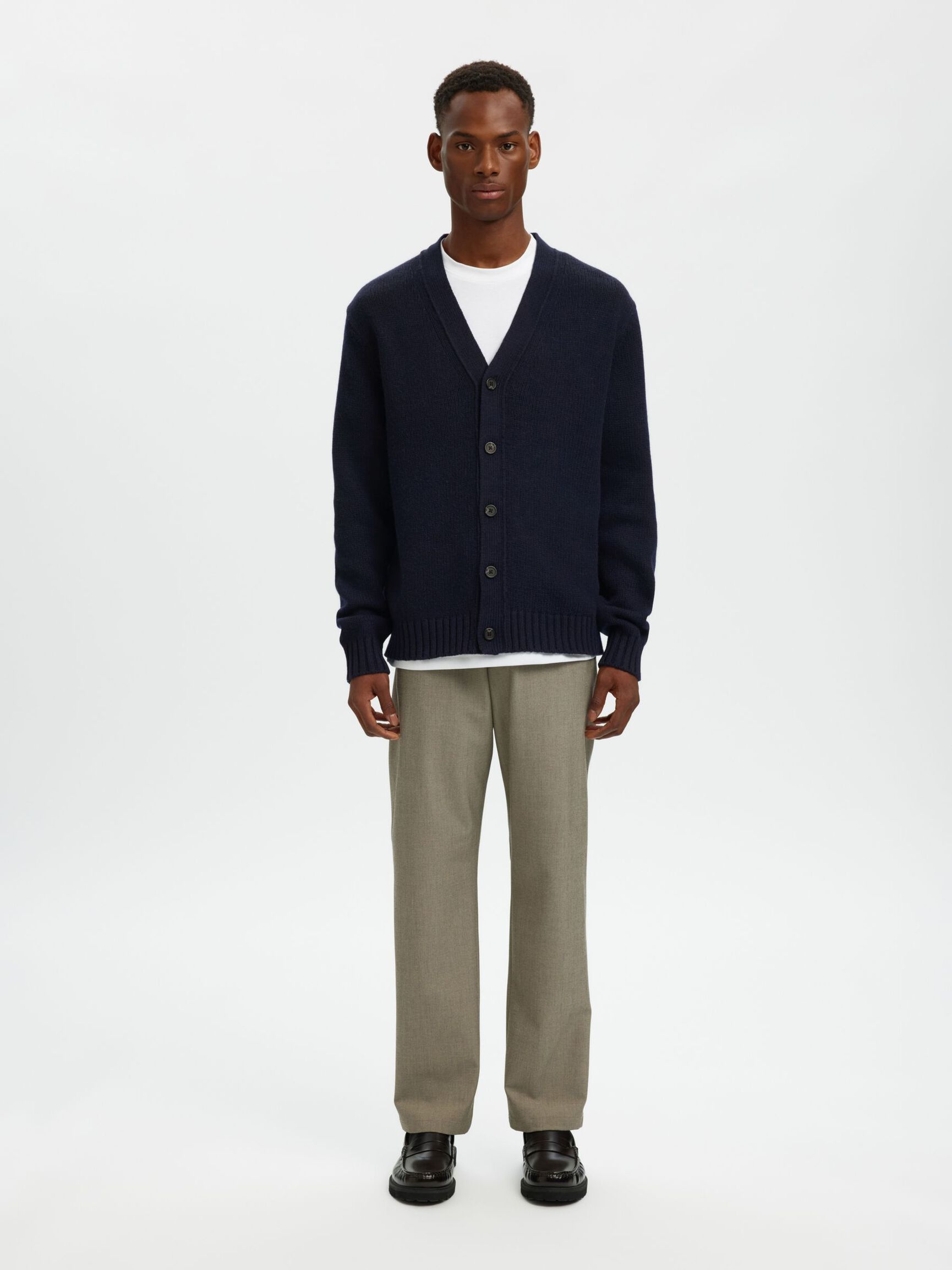 RELAXED FIT WOOL BLEND CARDIGAN, Sky Captain, highres
